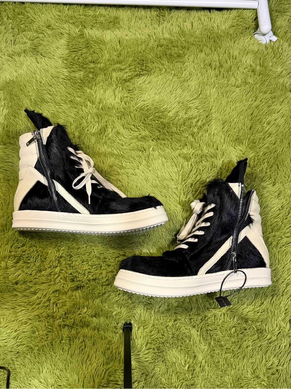 Rick Owens Black and Cream High-Top Zip Lace Boots